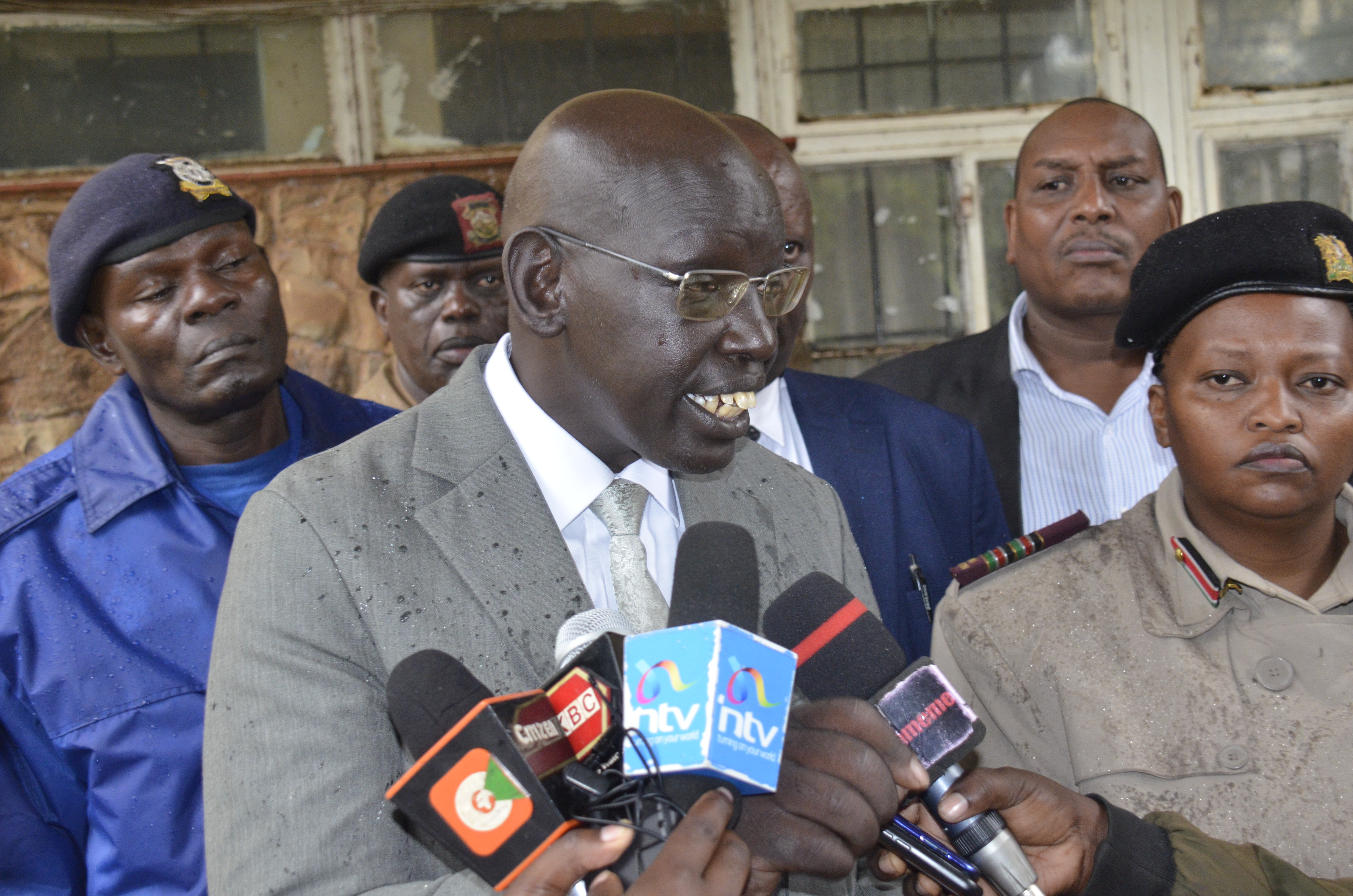 Basic Education PS Belio Kipsang addressing journalists in Meru County after supervision of the opening of the Kenya Certificate of Secondary Education (KCSE) container. Photo/Dickson Mwiti