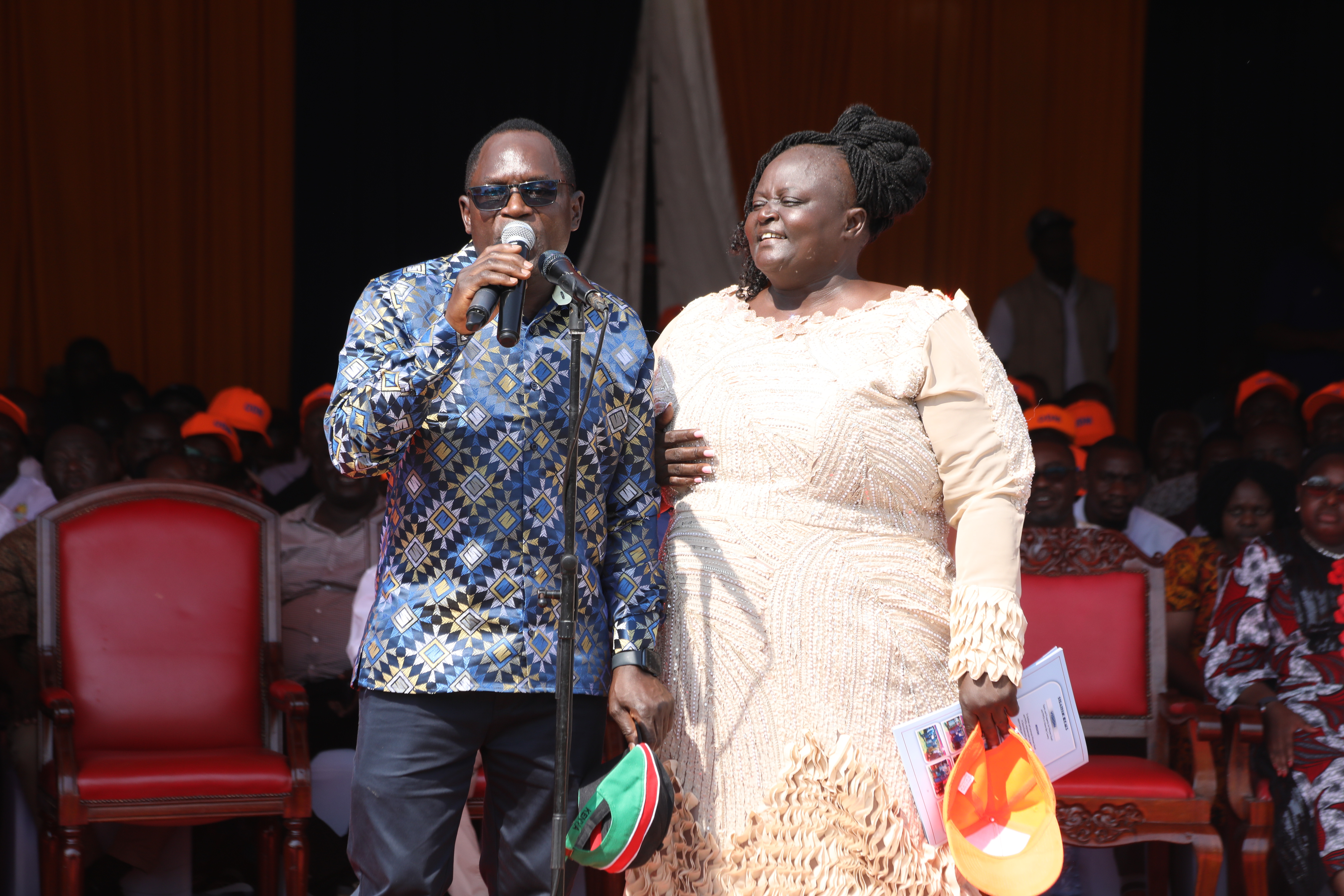 Principal Secretary for Broadcasting and Telecommunications, Stephen Isaboke, and Homa Bay Woman Representative Dr. Joyce Osogo during a thanksgiving ceremony in Kanyadhiang, Homa Bay County. Photo by Davis Langat/KNA.