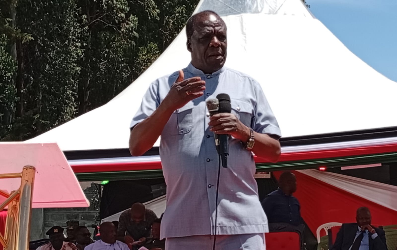 Caption: Cabinet Secretary (CS) for Cooperatives and MSMEs, Wycliffe Ambetsa, Oparanya addresses traders at Sibanga in Cherangany, Trans Nzoia County, on September 2, 2026. He urged them to embrace SACCOs to cultivate a savings culture and access affordable credit. Photo by Winnie Jelagat/ KNA.