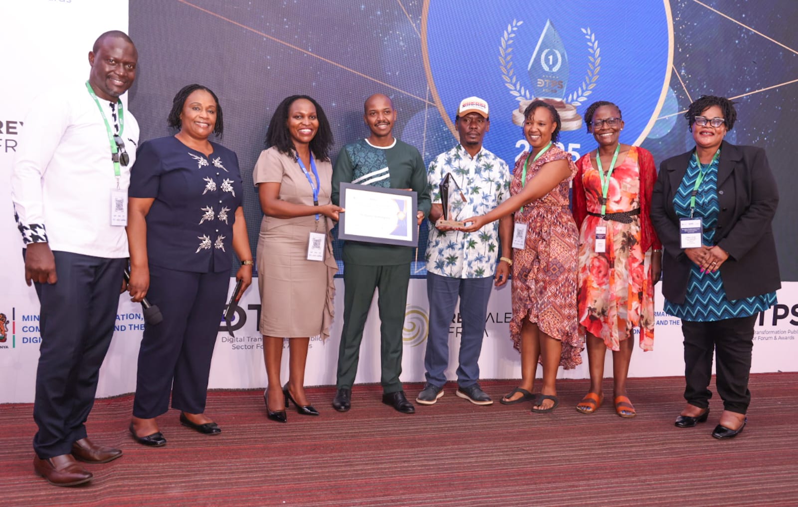  The Cabinet Secretary for the Ministry of Information, Communications and the Digital Economy, Hon. William Kabogo Gitau (fourth right) awarding the ICT Authority during the awarding ceremony of The Digital Transformation Public Sector Forum and Awards (DTPS) 2025 held in Mombasa County. Photo/Beverlyne Musili.