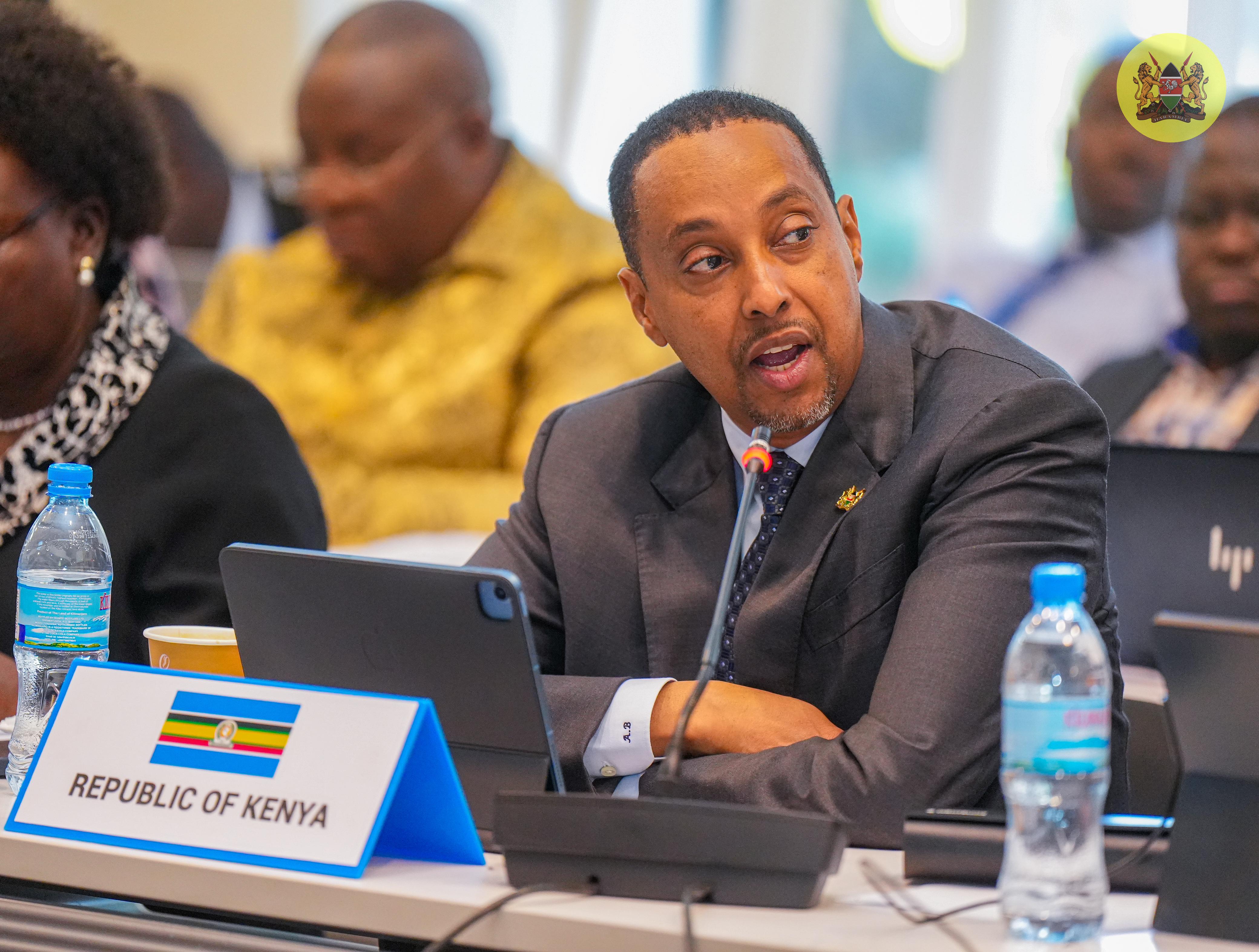 East African Community Affairs Principal Secretary Mr. Abdi Dubat addresses other partner states' Principal Secretaries and members of the EAC Coordinating Committee  at the East African Community (EAC) headquarters in Arusha, Tanzania.