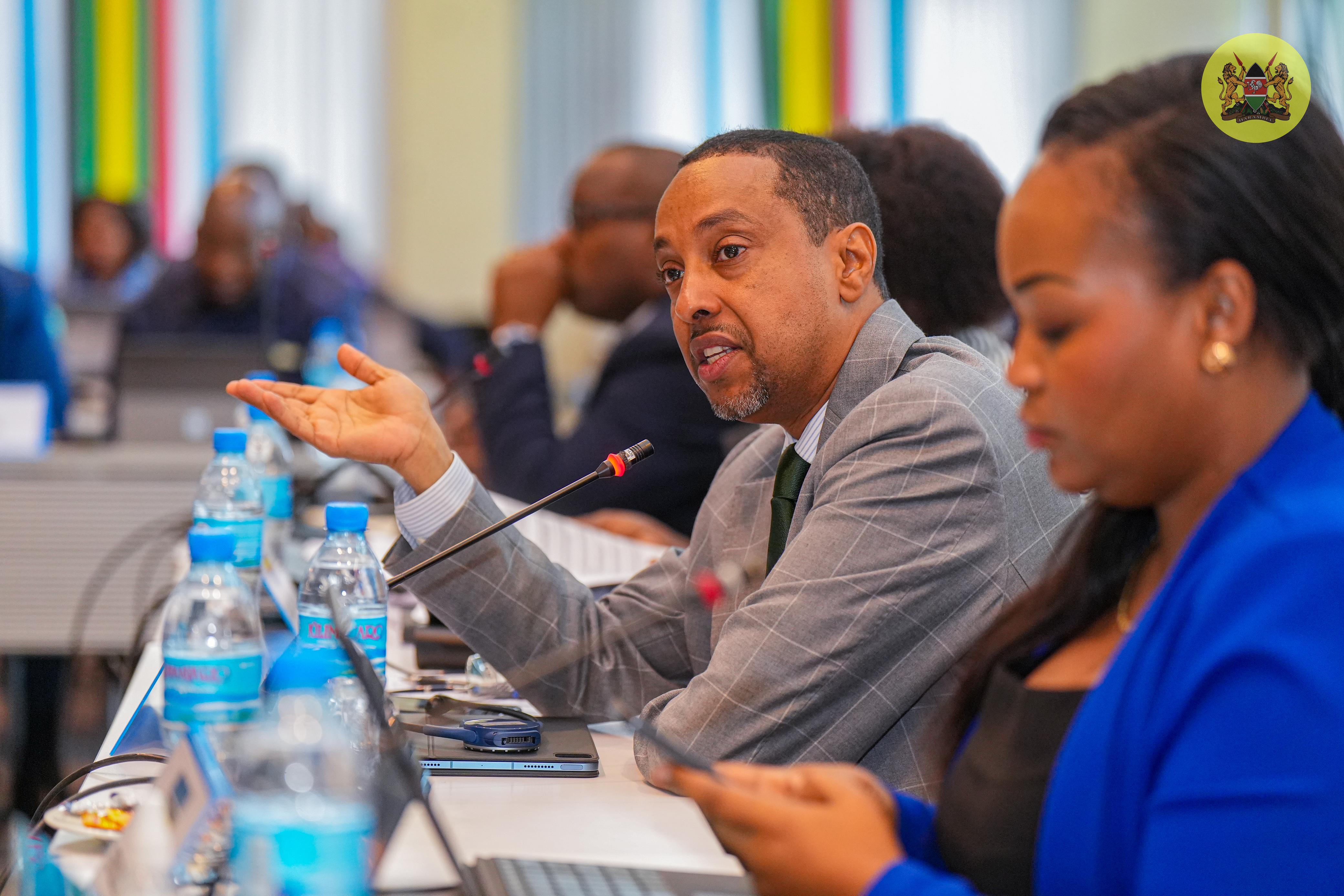 East African Community Affairs Principal Secretary Mr. Abdi Dubat addresses other partner states' Principal Secretaries and members of the EAC Coordinating Committee  at the East African Community (EAC) headquarters in Arusha, Tanzania.
