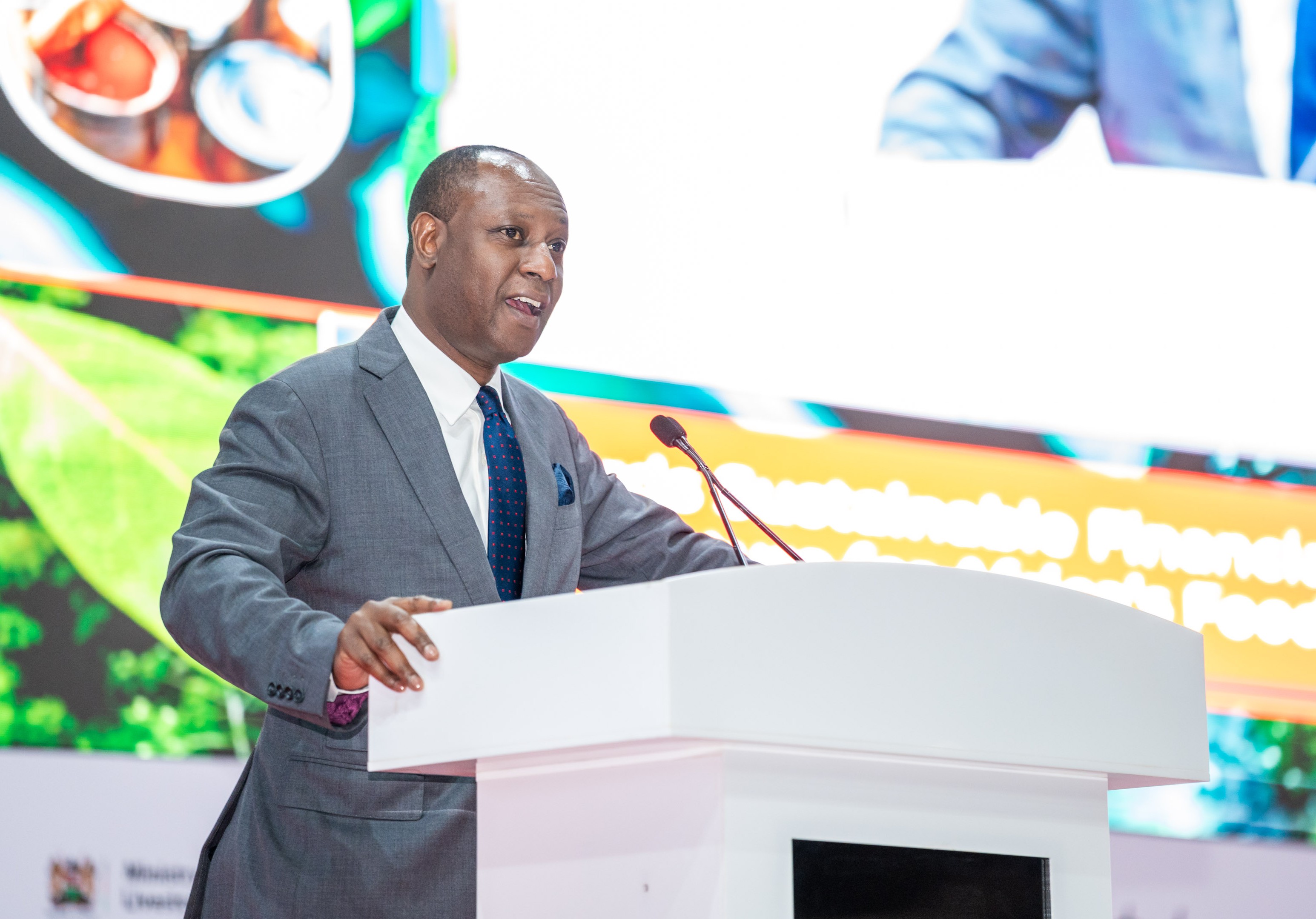 Livestock Principal Secretary Jonathan Mueke speaking during the FINAS conference