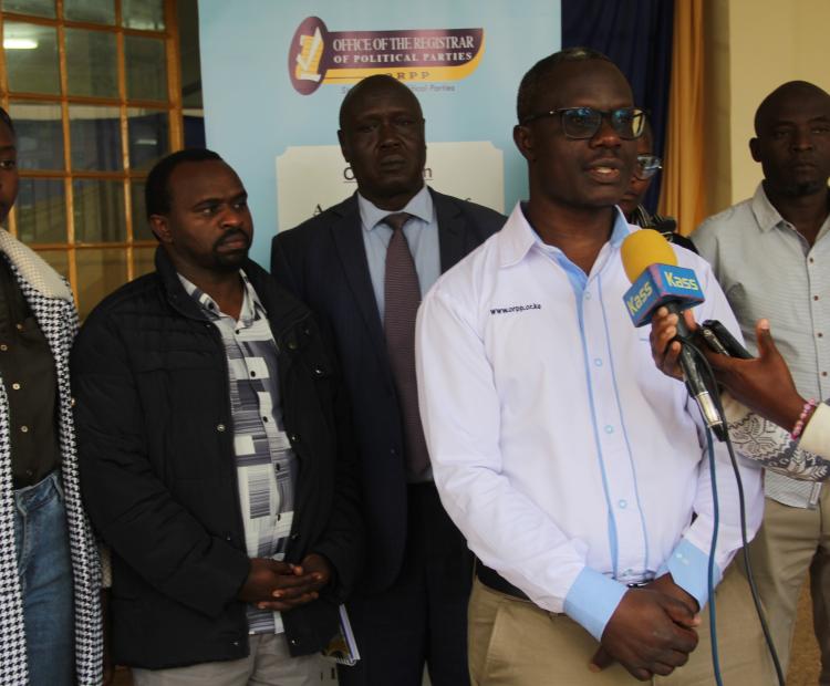 ORPP Regional Coordinator Northrift, Hassan Maloba, speaking during an interview at the Electoral Preparedness Training for CSOs and FBOs at RVTTI, Eldoret, Uasin Gishu County.