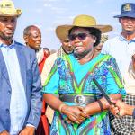 Cabinet Secretary for East African Community, Arid and Semi-Arid Lands, and Regional Development Beatrice Askul Moe speaking in Bura sub county during the commissioning of two water projects in the area.